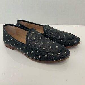 Banana Republic Sz 7 Black Woven White Embroidered Polka Dot Loafers